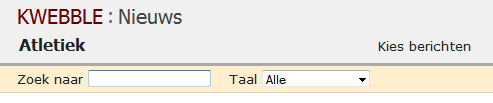 Screenshot met filterinstellingen voor het nieuwsoverzicht, een formulier met een tekstveld en een lijst met talen
