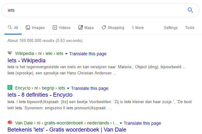 Zoekresultaten bij Google met bovenaan elk resulaat de favicon en folderstructuur met > tussen de folders.